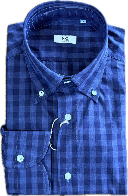 100 Hands Check Cotton Shirt - Indigo