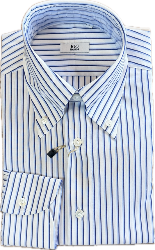 100 Hands Royal Button Down Stripe Shirt - Blue/White