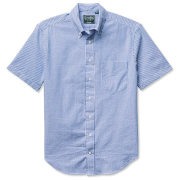 Gitman Vintage Short Sleeve Seersucker Stripe- Blue