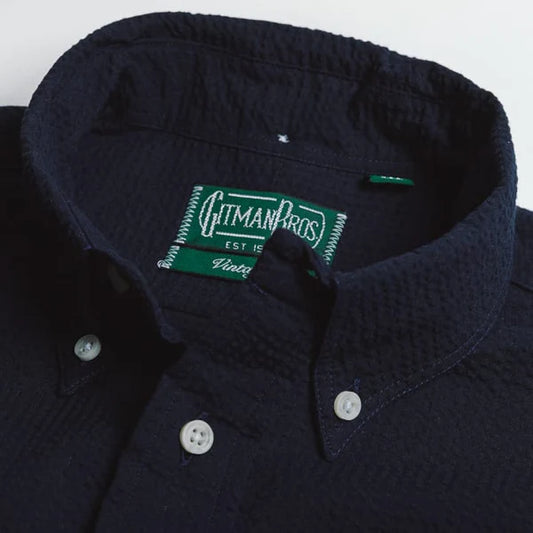 Gitman Vintage Seersucker Stripe - Navy Overdye