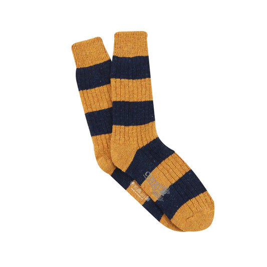 Corgi Rugby Stripe Donegal Wool Socks - Gold/Navy