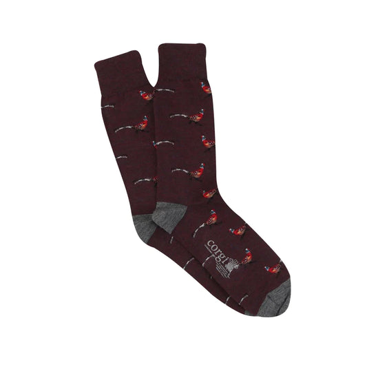 Corgi Pheasant Icon Wool Socks - Wine