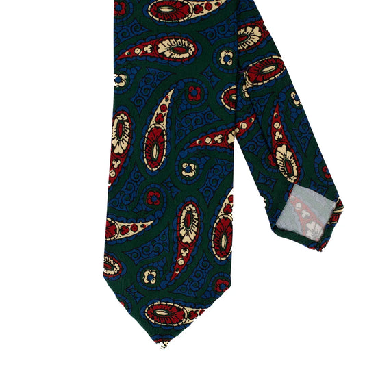 J Mueser Paisley Print Necktie- Green