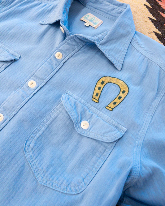 Wythe Horseshoe Chainstitched Herringbone Workshirt - Ox Blue