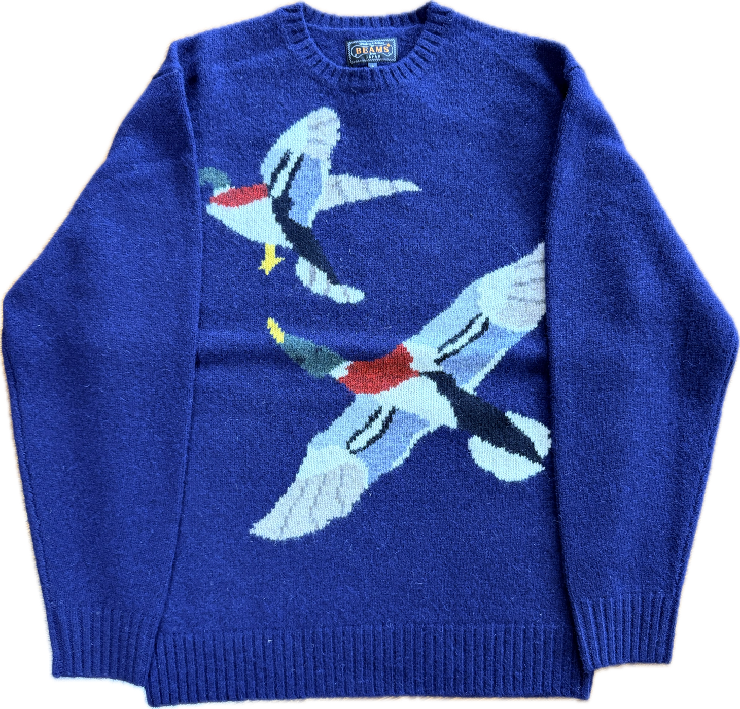 Beams Plus Mallard Duck Intarsia Crew Sweater - Indigo – claymoreshop