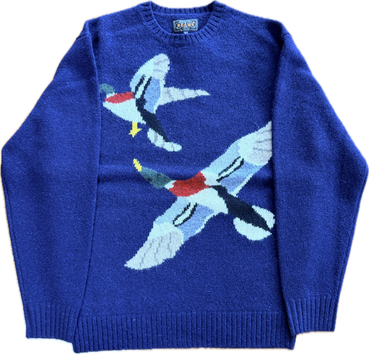 Beams Plus Mallard Duck Intarsia Crew Sweater - Indigo