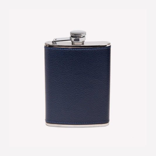 Ettinger 6oz Leather Bound Hip Flask - Marine Blue