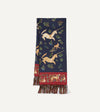 Drake's Unicorn Print Tubular Silk Tasseled Scarf - Navy