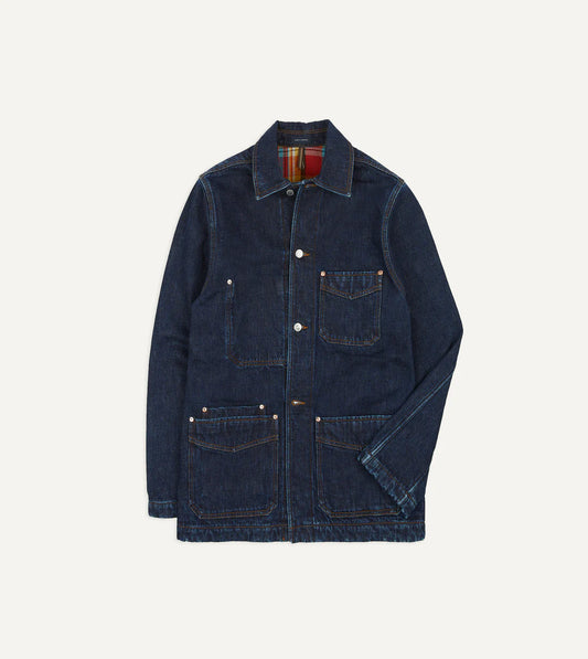 Drake's Selvedge Denim Five-Pocket Chore Jacket with Blanket Lining - Stone Wash