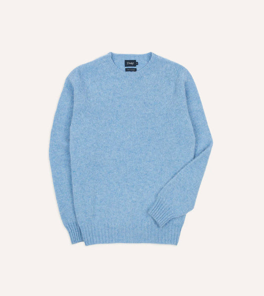 Drake's Brushed Shetland Crew Neck Jumper - Sky Blue
