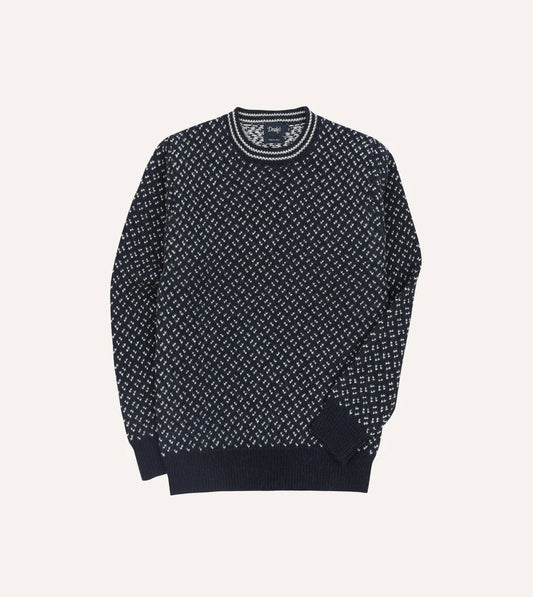 Drake's Norwegian Birdseye Wool Alpaca Crew Neck Jumper - Navy