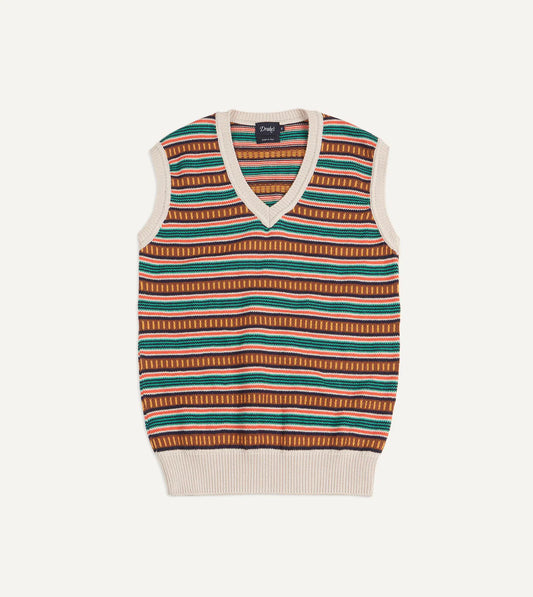 Drake's Cotton Cashmere Western Knit Vest - Ecru/Multi