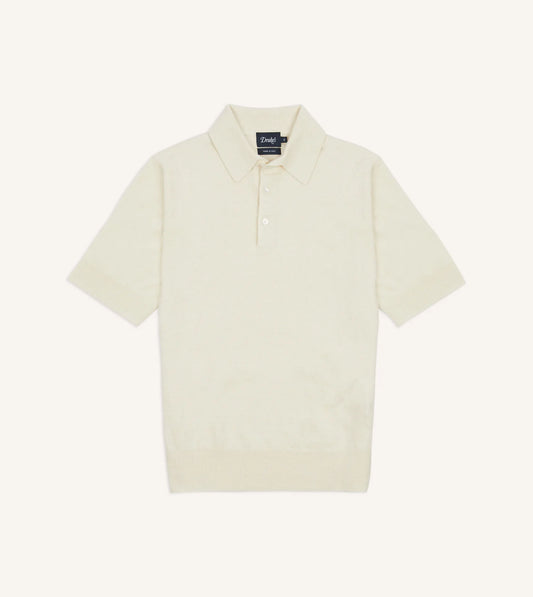 Drake's Linen Cotton Short-Sleeve Polo Shirt - Ecru