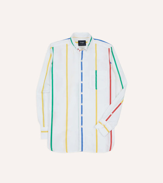Drake's Primary Stripe Poplin Button-Down Fun Shirt - Multi