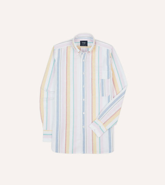 Drake's Stripe Cotton Oxford Cloth Button-Down Shirt - Yellow, Pink and Blue