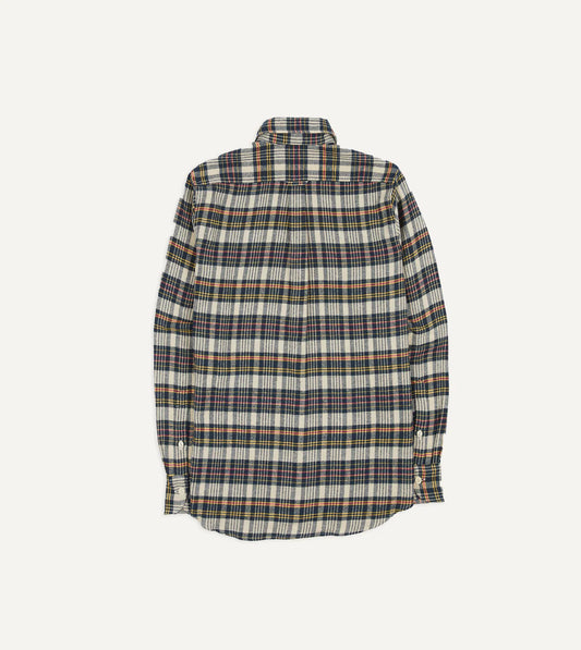 Drake's Madras Check Cotton Two-Pocket Work Shirt - Navy
