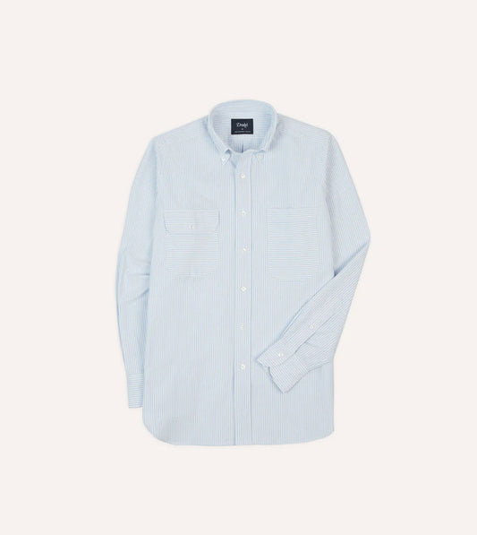 Drake's Oxford Cloth Long Point Collar Work Shirt - Blue