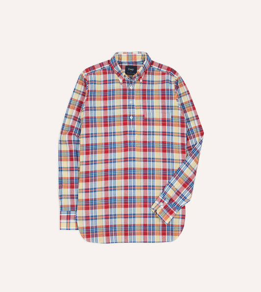 Drake's Madras Check Cotton Button-Down Popover Shirt - Red and Yellow