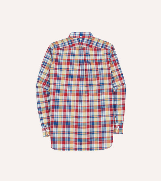 Drake's Madras Check Cotton Button-Down Popover Shirt - Red and Yellow