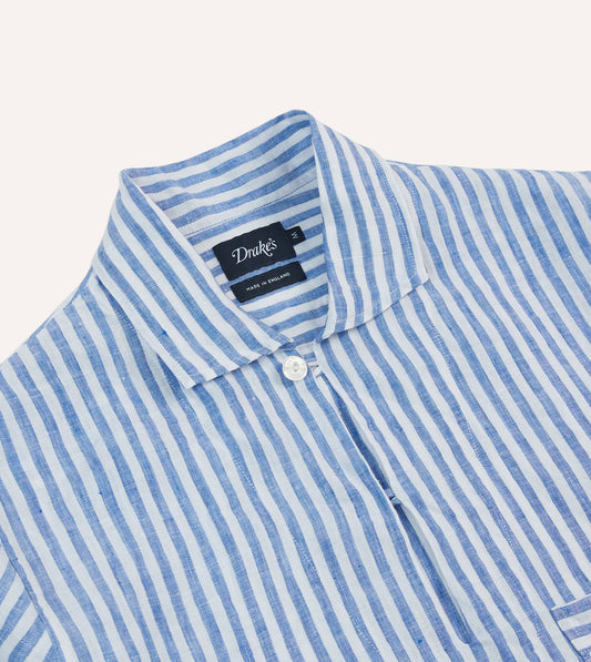 Drake's Stripe Linen Smock Shirt - Blue
