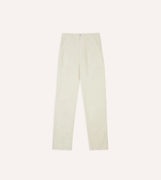 Drake's Cotton-Linen Herringbone Fatigue Trouser - Ecru