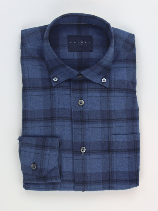 Calder Carmel Brushed Flannel Plaid Sport Shirt Indigo