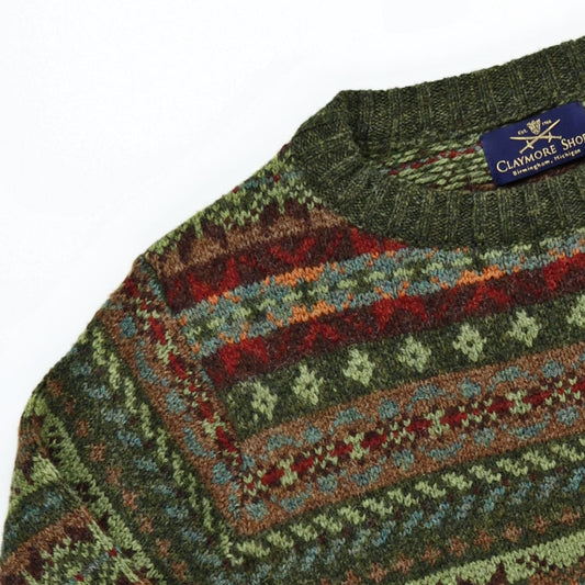 Claymore Shop Shetland Fair Isle Crewneck Sweater Pine