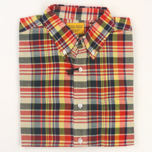 Original Madras Trading Company Madras Button Down Shirt - Red/Yellow/Navy