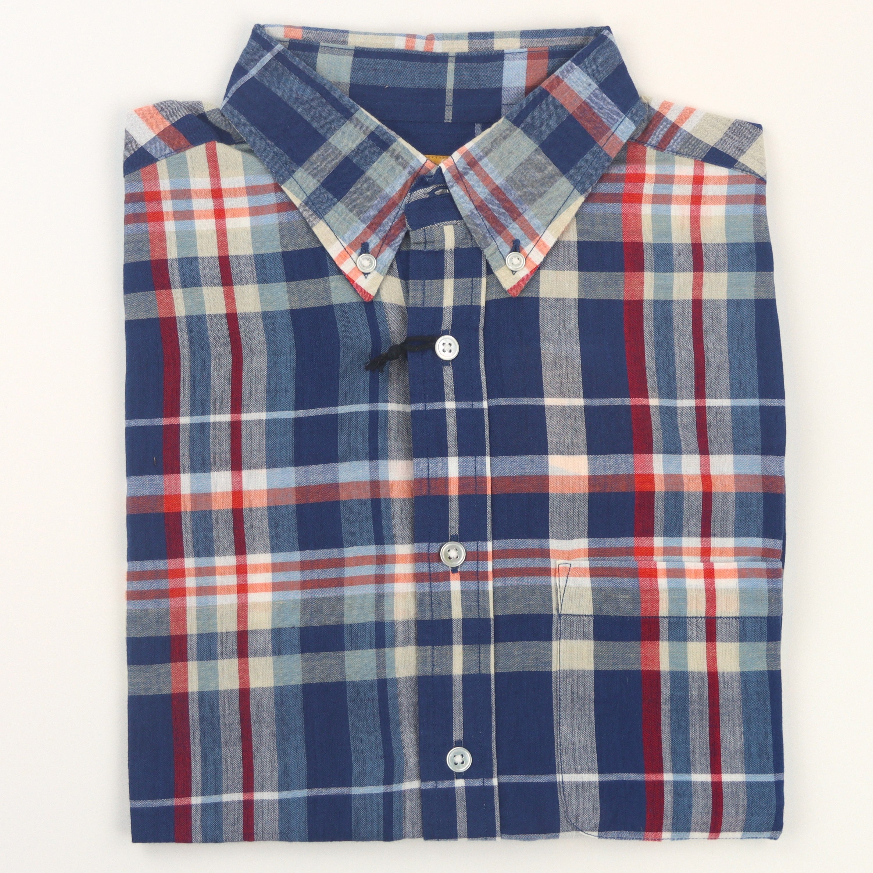 madras dress shirt Blue Red and Gold Indian Madras Button Down Shirt