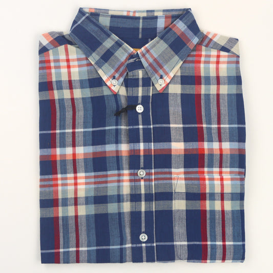 Original Madras Trading Company Madras Button Down Shirt - Blue/Red