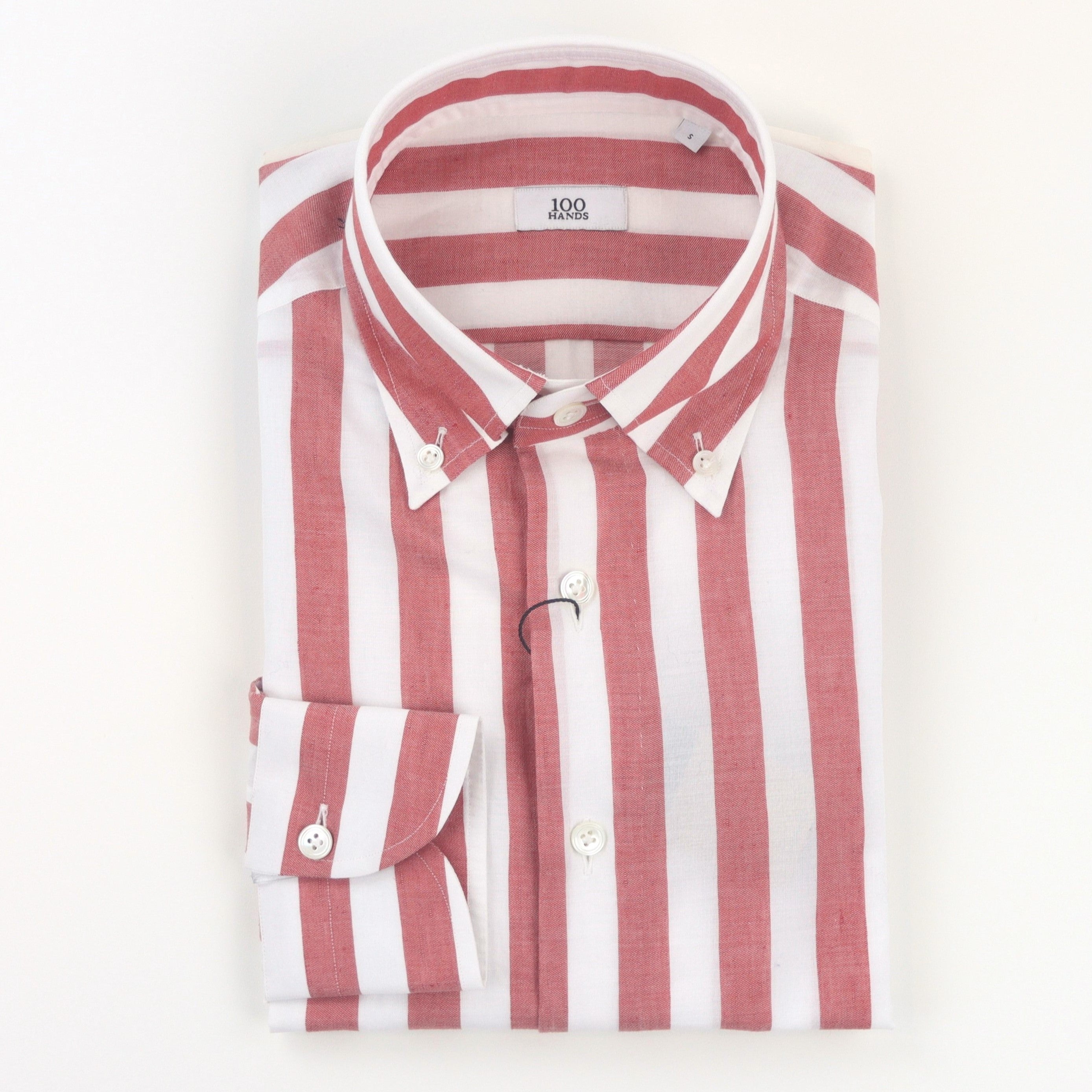 red white striped dress shirt Striped Oxford Shirt Red Handmade Slim Fit / M 40