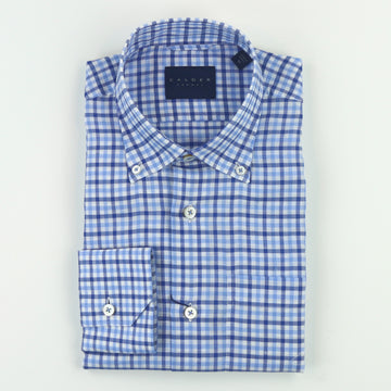 Calder Carmel Cotton/Linen Twill Check Shirt - Blue