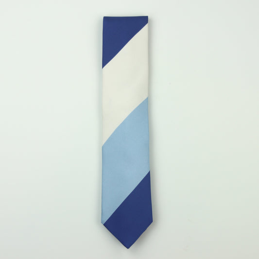 Seaward & Stearn Block Stripe Silk Necktie - Blue/White/Sky
