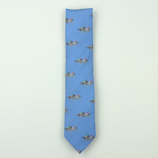 Seaward & Stearn Racing Horse Silk Necktie - Sky Blue