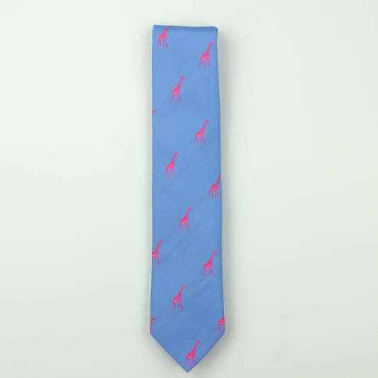 Seaward & Stearn Giraffe Silk Necktie - Sky/Fuchsia