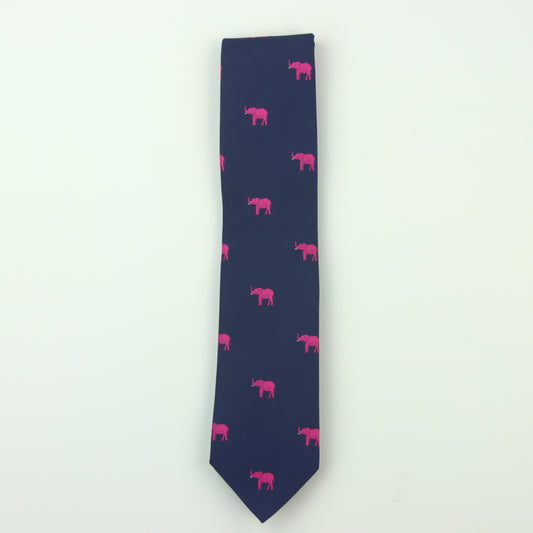 Seaward & Stearn Elephant Silk Necktie - Navy/Fuchsia