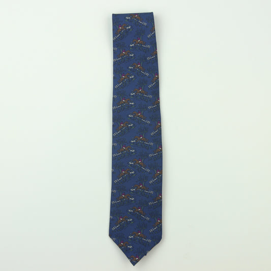 Drake's Hunting Scene Silk Hand Rolled Necktie - Blue