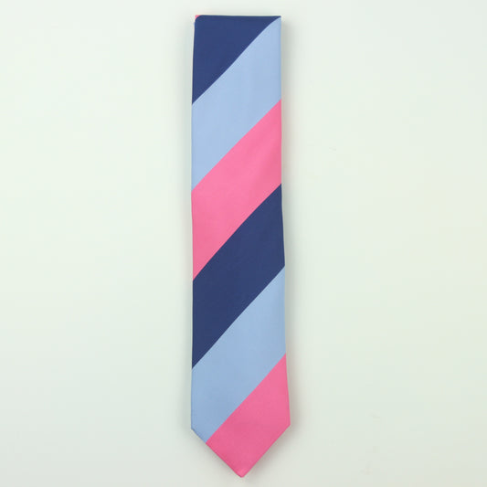 Seaward & Stearn Block Stripe Silk/Cotton Necktie - Blue/Sky/Pink