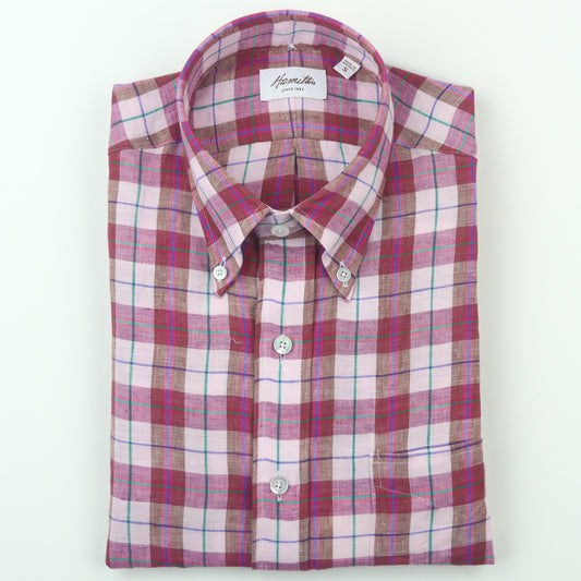 Hamilton Linen Plaid Short Sleeve Sport Shirt - Red