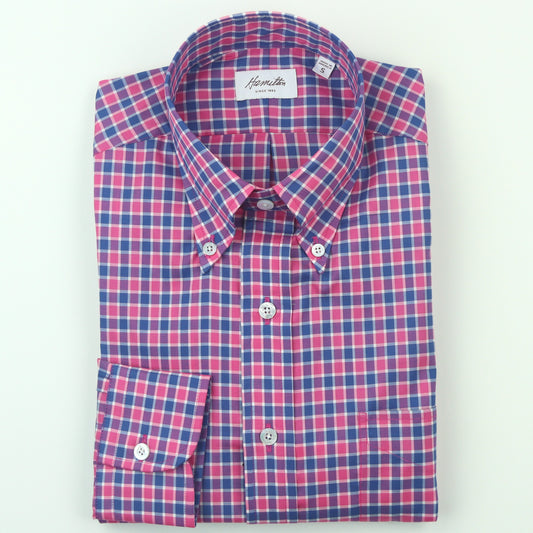 Hamilton Poplin Cotton Check Sport Shirt - Pink