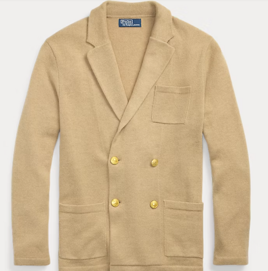 RALPH LAUREN CASHMERE BLAZER CARDIGAN -DUNE MELANGE