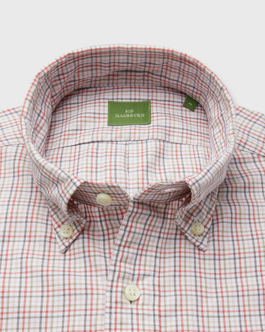 Sid Mashburn Twill Tattersall Button Down Sport Shirt - Bone/Coral/Olive