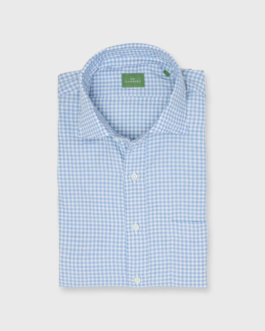 Sid Mashburn Twill Gingham Spread Collar Sport Shirt - Sky