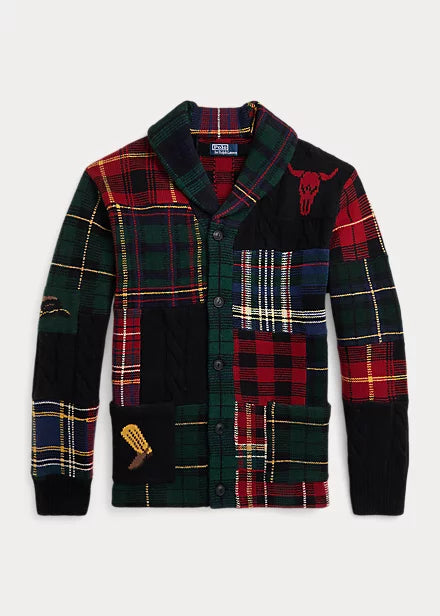 Ralph Lauren Patchwork Plaid Wool Blend Cardigan - Multi