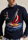 Ralph Lauren Sailboat-Intarsia Cotton Sweater - Navy Combo