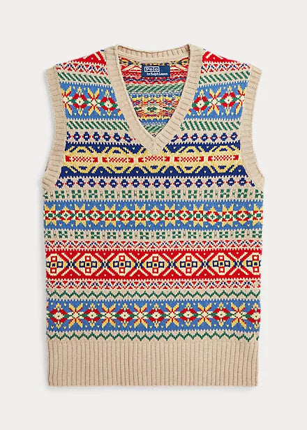 Ralph Lauren Fair Isle Cotton/Cashmere Vest - Tan Combo