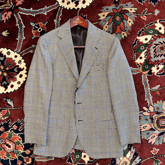 J Mueser Linen/Wool Waverly Glencheck Jacket - Brown/Blue