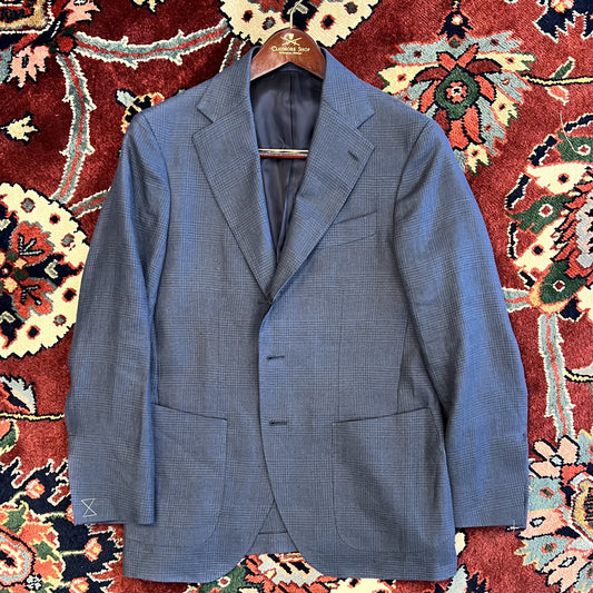 J Mueser Linen/Wool/Silk Waverly Glenplaid Jacket - Indigo
