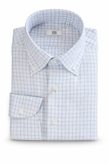 100 Hands Linen Check Shirt - Sky Blue