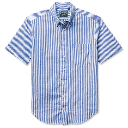Gitman Vintage Short Sleeve Seersucker Stripe- Blue